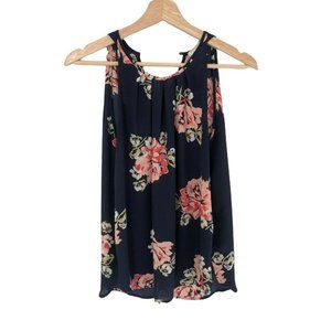 Saint Tropez West Navy Blue Floral Print Tank Top Blouse Women's Small